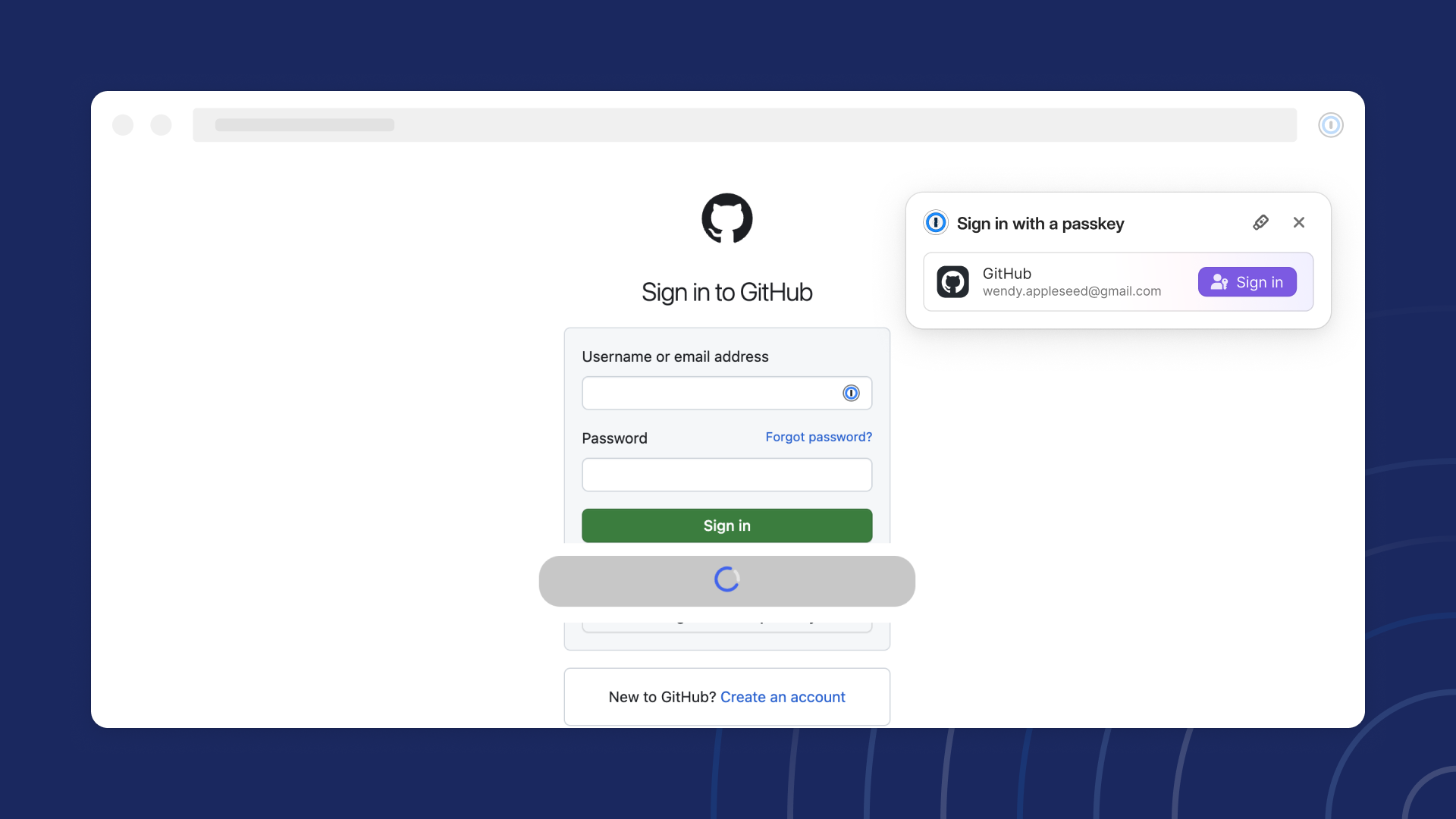 Image showing a passkey being used to sign in to Github