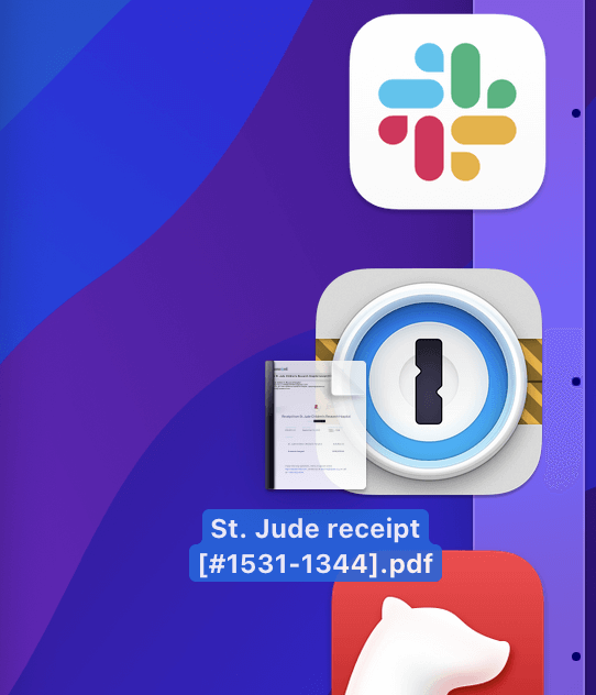 Drag documents onto the Dock icon to add them to 1Password