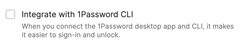1Password Developers preferences window showing integration features for the upcoming CLI beta