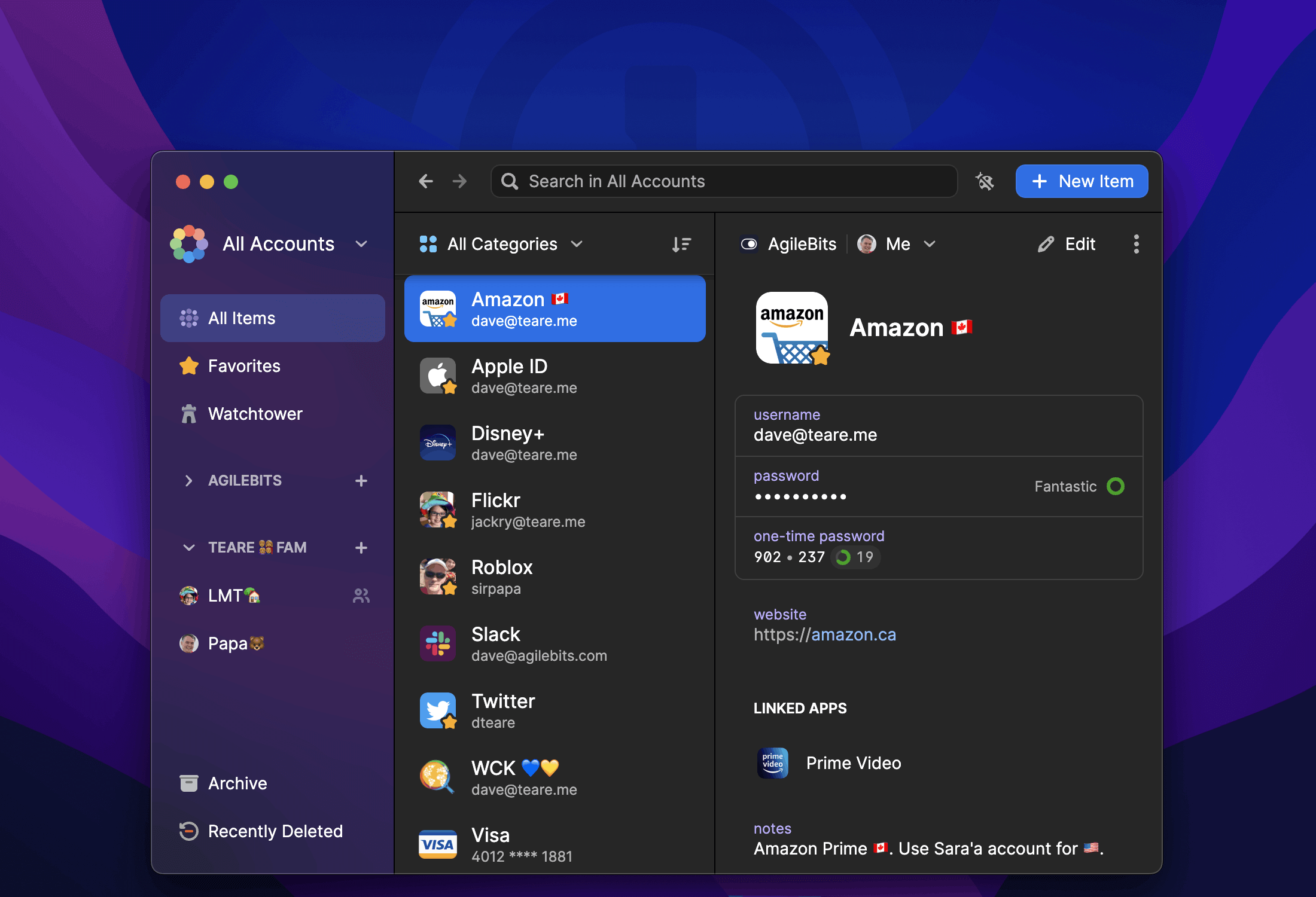 1Password 8 for Mac in dark mode